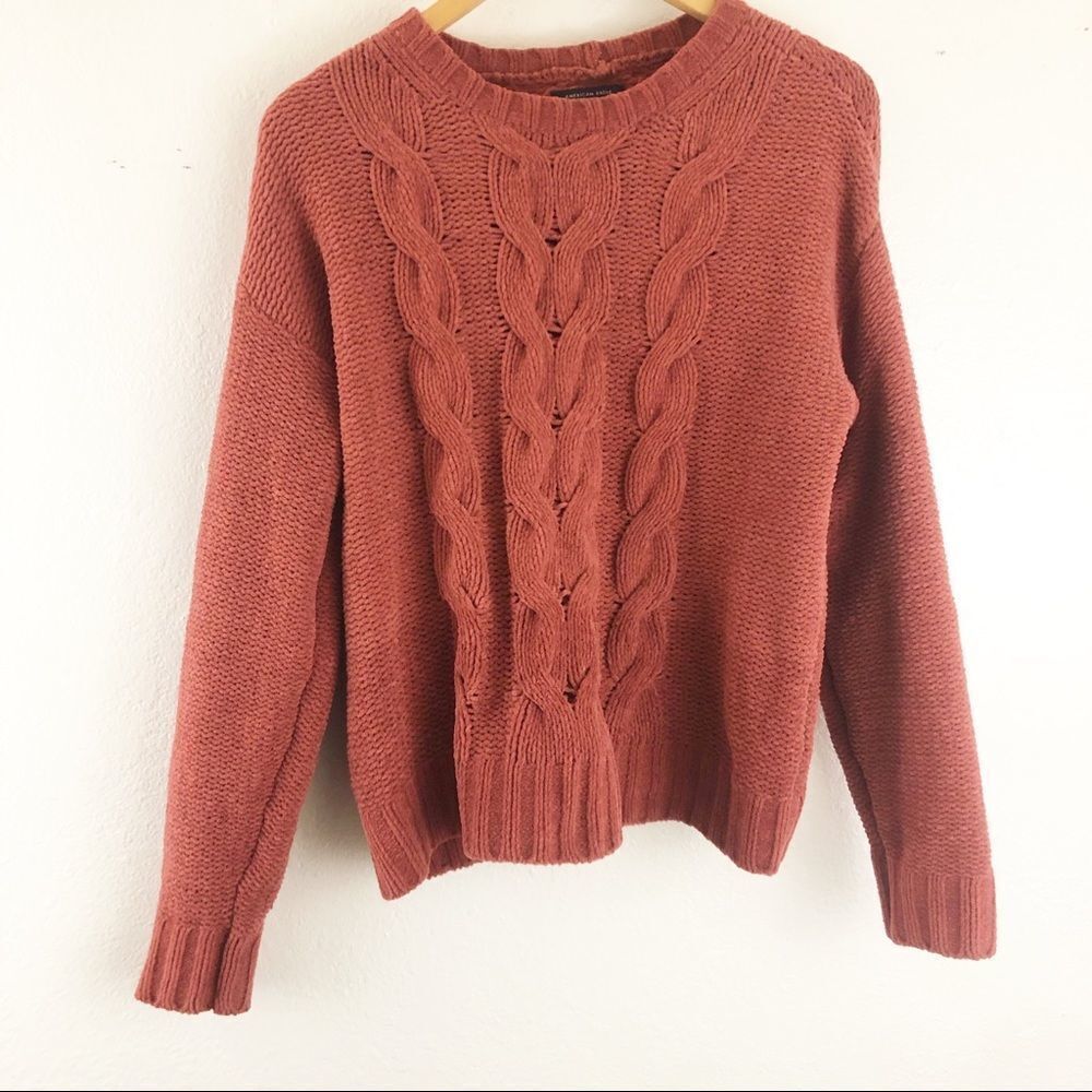 Ae Rust Color Impossibly Soft Cable-Knit Sweater … - image 2